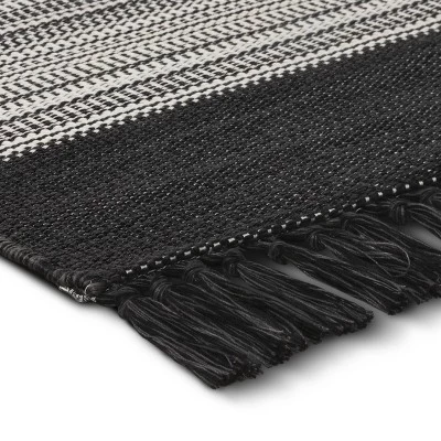 5' X 7' Outdoor Rug Striped Fringe Black - Project 62™ 3 5' X 7' Outdoor Rug Striped Fringe Black - Project 62™
