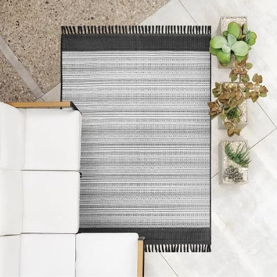 5' X 7' Outdoor Rug Striped Fringe Black - Project 62™ 5 5' X 7' Outdoor Rug Striped Fringe Black - Project 62™ - Image 3